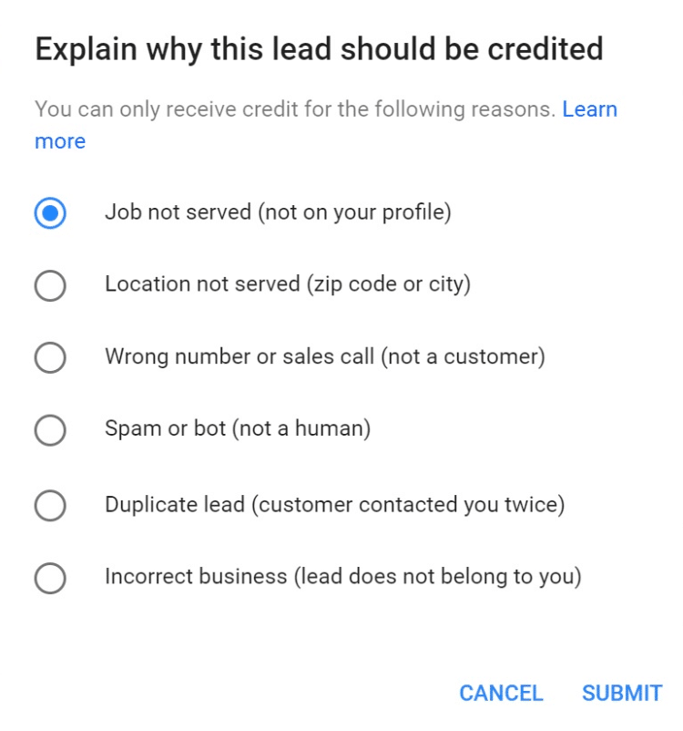 Submit a lead dispute in Google Ads