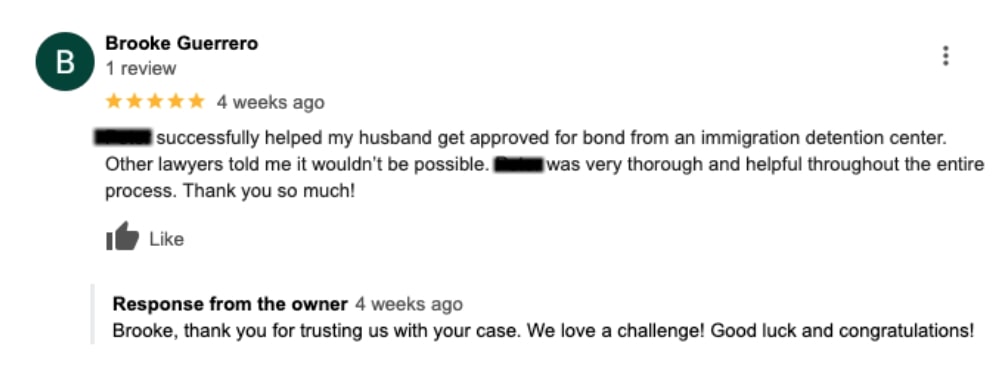 Example Google Review Screenshot